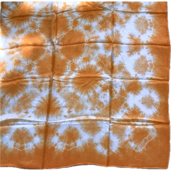 100% Silk tie dye Bright Orange Color scarf square 33”x33” Soft Hand Rolled Hem - Picture 5 of 14